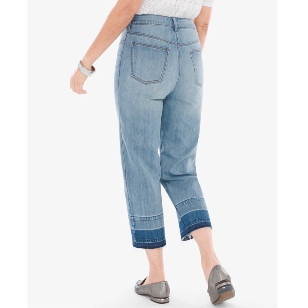 Chico's Two-Tone Light Blue Cropped Wide-Leg Jeans with Dark Hem - Picture 3 of 10